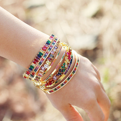 14K Gold Color Zircon Rainbow Bracelet Zircon Opening - fashionshopsco