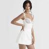 Elegant White Satin Lace Dress - fashionshopsco