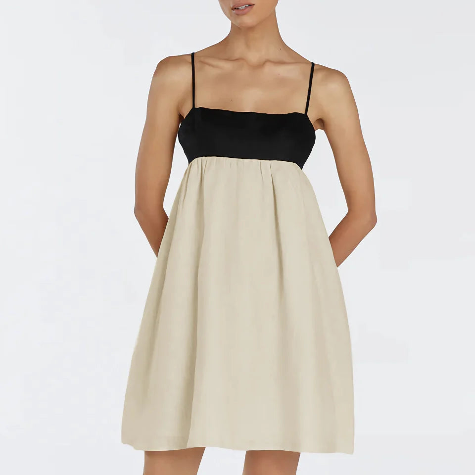Summer Breeze Linen Mini Dress - Casual Spaghetti Strap A-Line - fashionshopsco