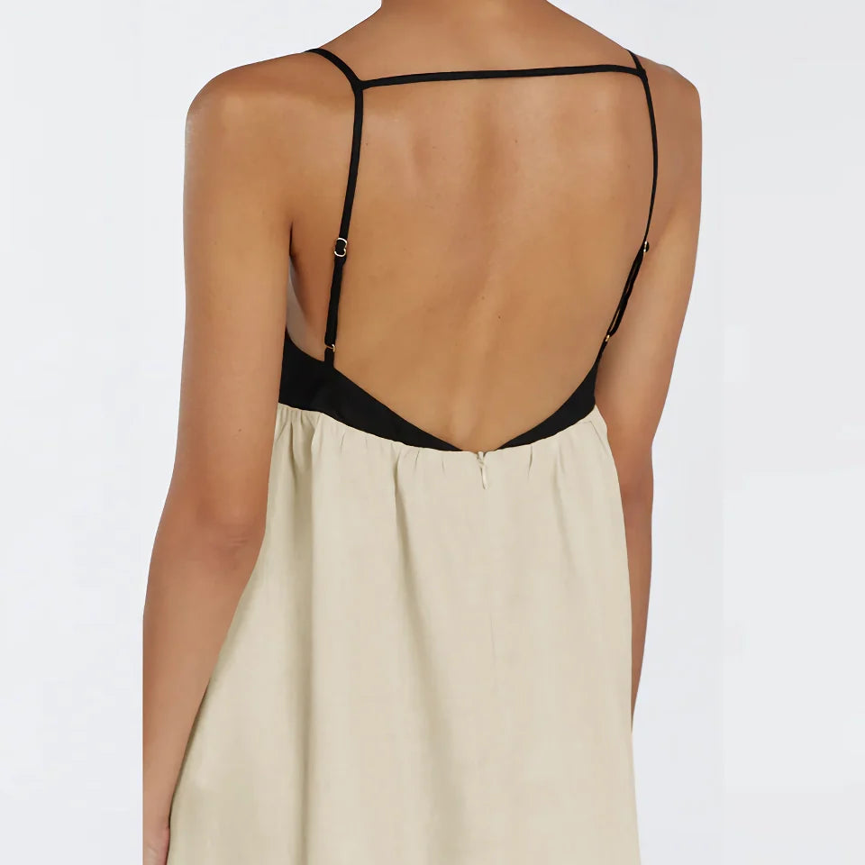 Summer Breeze Linen Mini Dress - Casual Spaghetti Strap A-Line - fashionshopsco