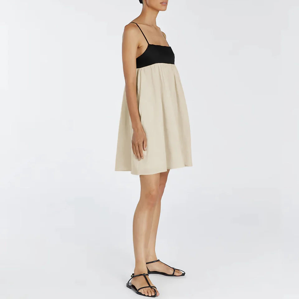 Summer Breeze Linen Mini Dress - Casual Spaghetti Strap A-Line - fashionshopsco