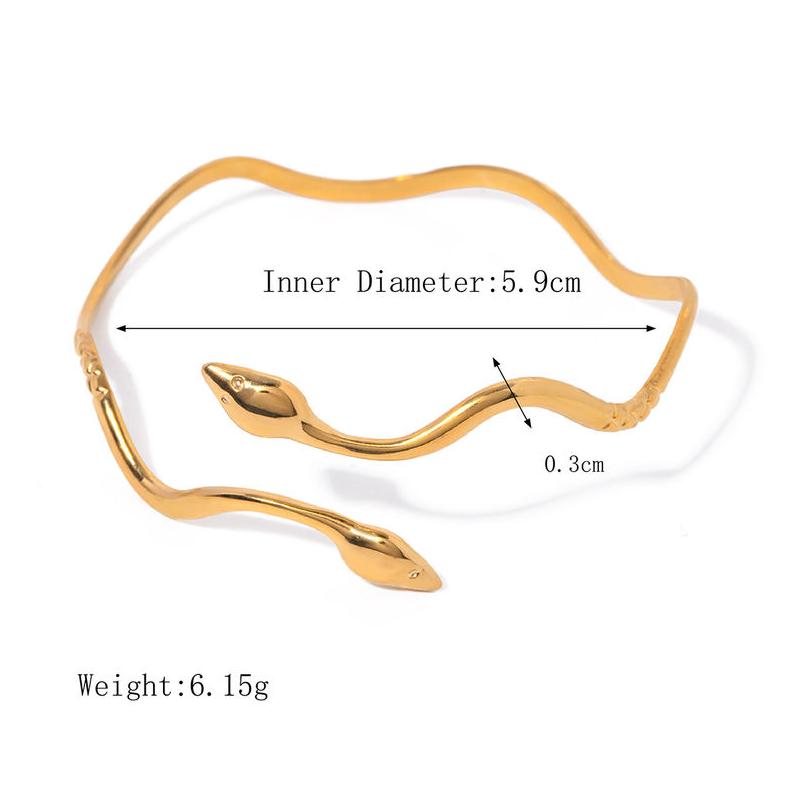 18K Gold Plated Stainless Steel Wavy Snake Bracelet - Waterproof Vintage Cuff for Women - fashionshopsco