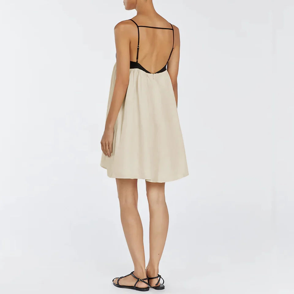 Summer Breeze Linen Mini Dress - Casual Spaghetti Strap A-Line - fashionshopsco
