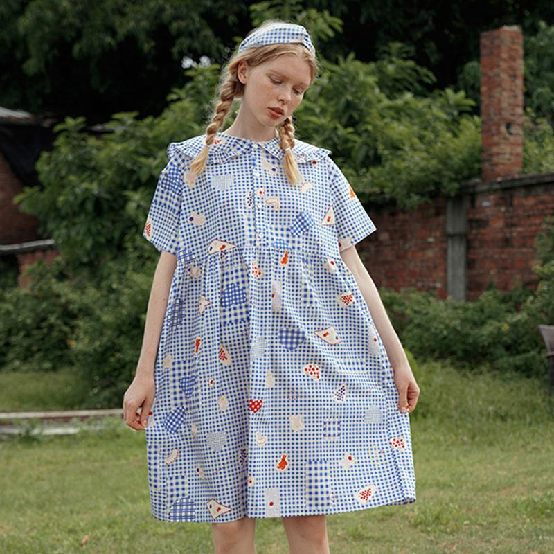 Women's Summer Chiffon Dress with Cartoon Print and Peter Pan Collar - fashionshopsco