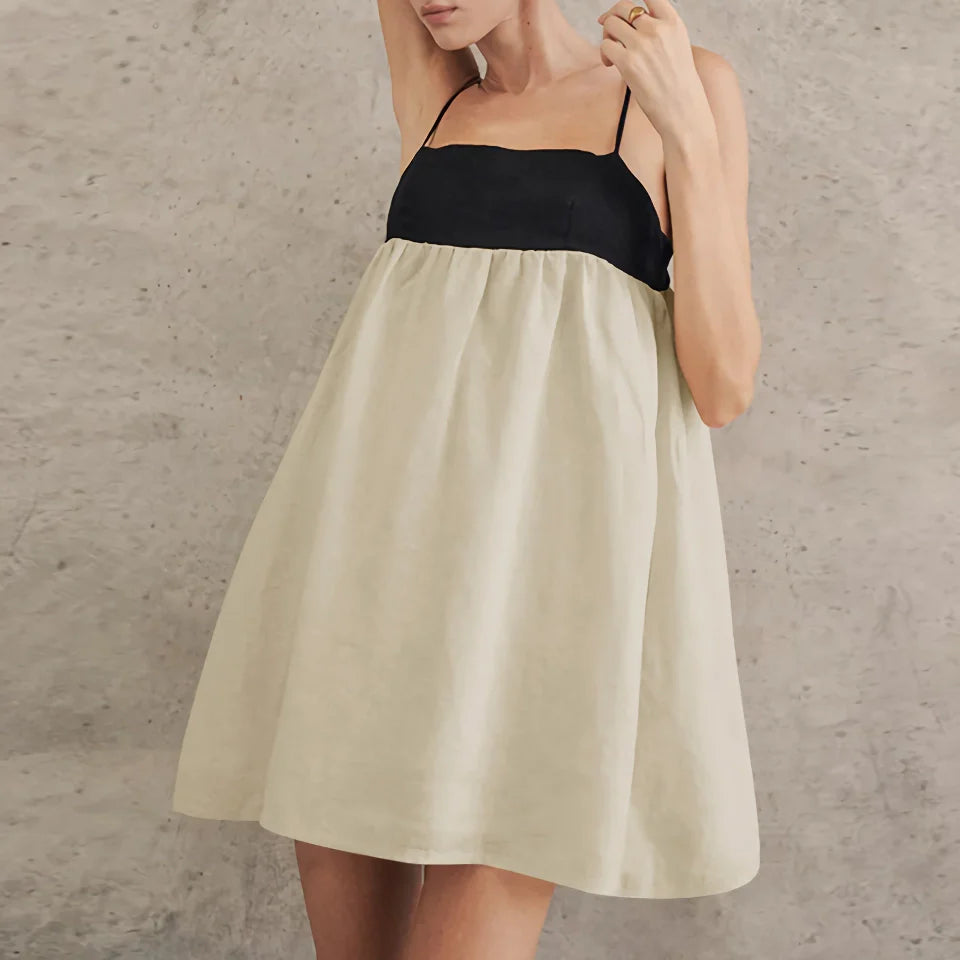 Summer Breeze Linen Mini Dress - Casual Spaghetti Strap A-Line - fashionshopsco